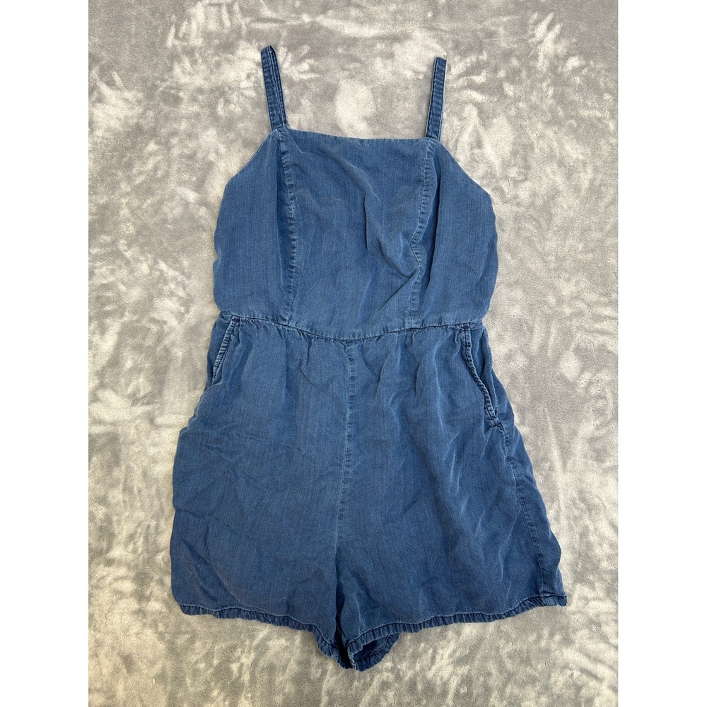 Old Navy Womens Blue Denim Lyocell Romper Smocked Back Adjustable Straps Small